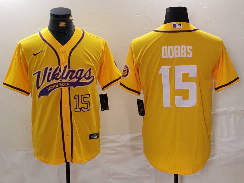 Men Minnesota Vikings #15 Dobbs Yellow Joint Name 2024 Nike Limited NFL Jersey style 2